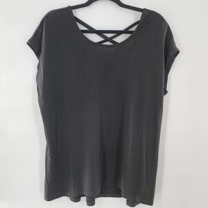 𝅺TORRID Black Strappy Back Cap Sleeve Blouse Size‎ 0 Plus Size 0X